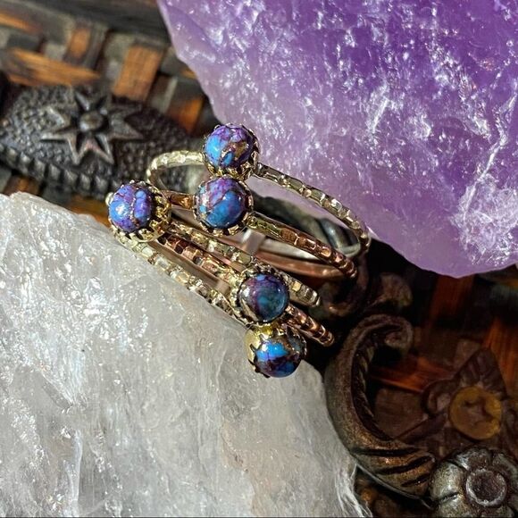 Two-Tone Copper Purple Turquoise Arizona Multi Band Ring Size 9.5 - Picture 3 of 9